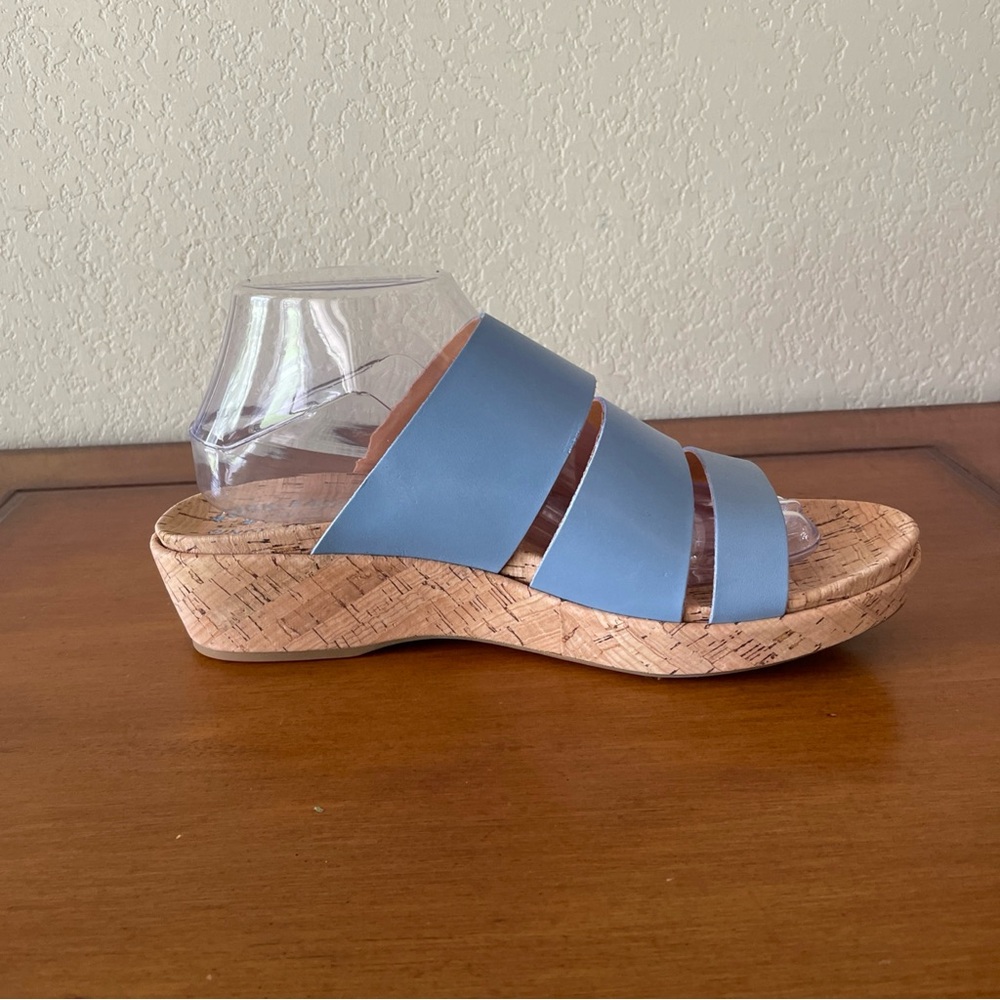 Kork-Ease Womens Menzie Slides Sandals Cork Wedge Heel Blue Leather Size 10M - Picture 3 of 16